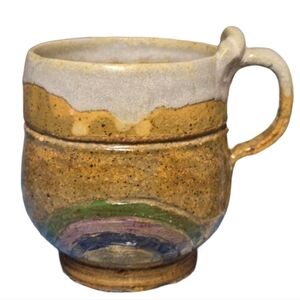 handmade studio art pottery rainbow mug 1981